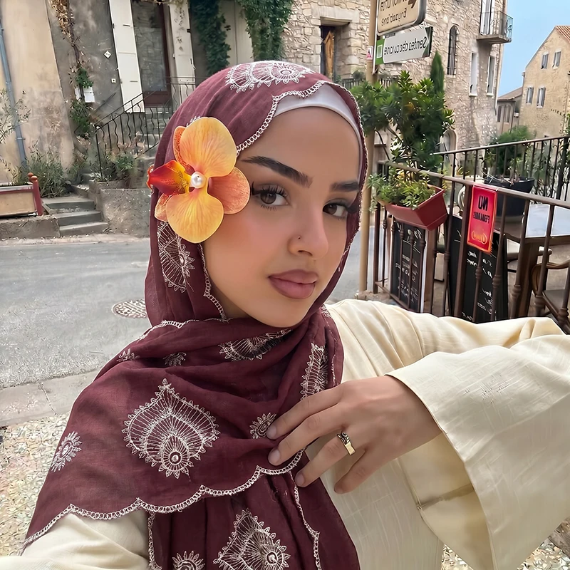 Lenço Muçulmano de Algodão e L - Embroidery Hijab avaliação e preço