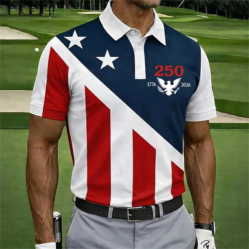 New USA American Flag Polo Shirt Patriotic Golf Men Short Sleeve Tee For Golf Outings Independence Day And Casual Summer Outfits - view 5