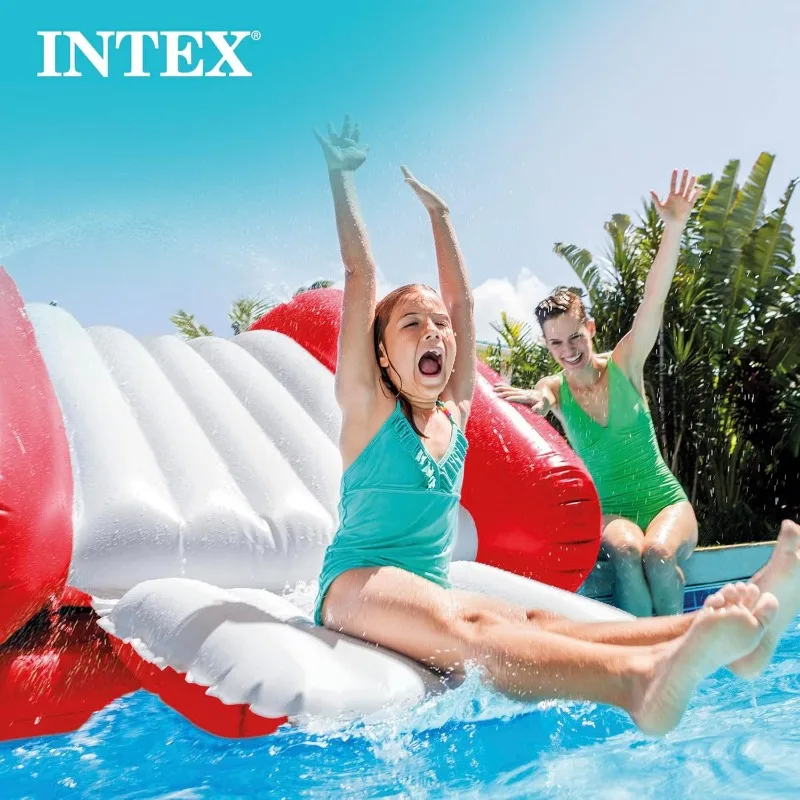 Intex Kool Splash Nadmuchiwane zjeżdżalnia wodna Centrum zabaw do basenu na świeżym powietrzu i podwórka z wbudowanym opryskiwaczem i uchwytami