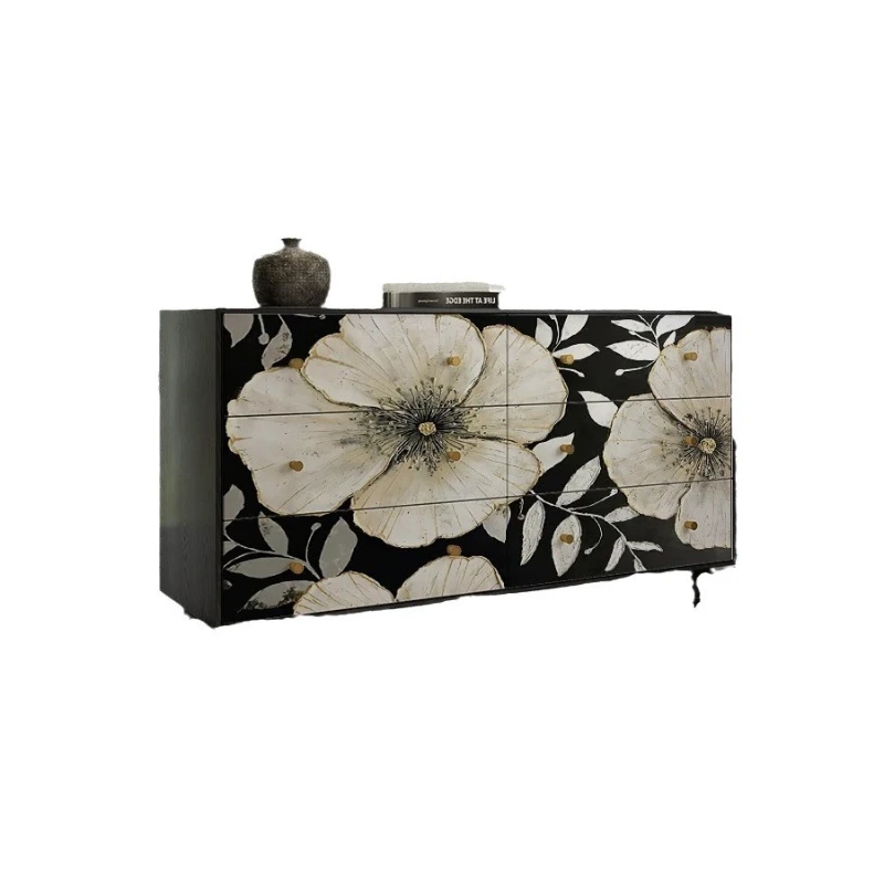 

Retro light luxury living room home solid wood cabinet dining side cabinet modern simplicity