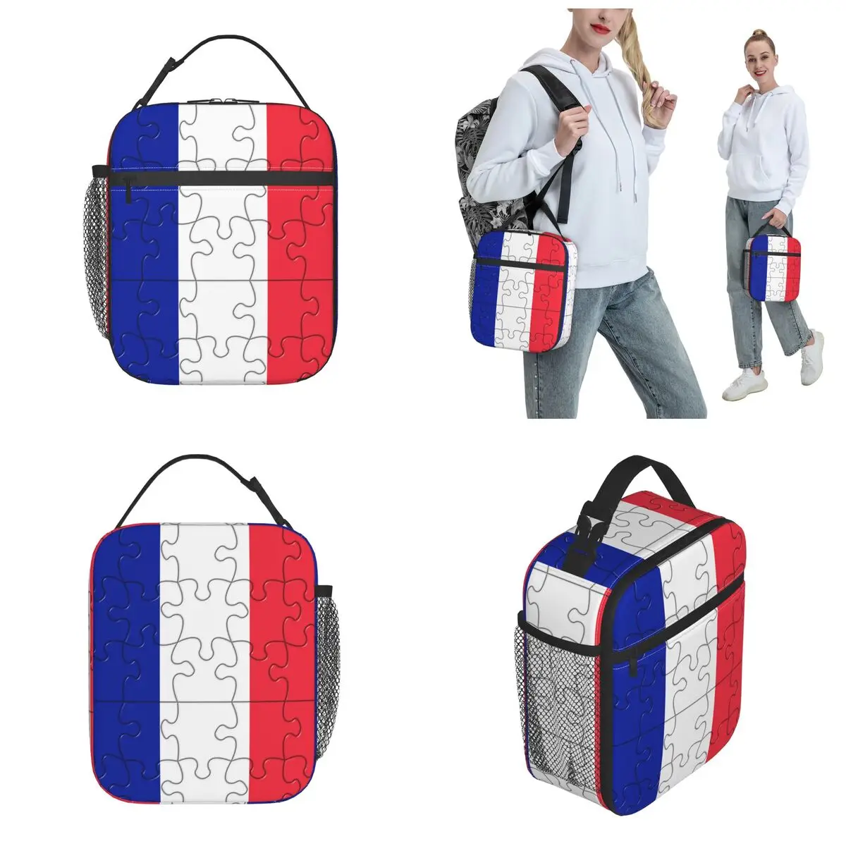 Insulated Lunch Bags Puzzle France Flag Merch Food Box INS Trendy Cooler Thermal Bento Box For School