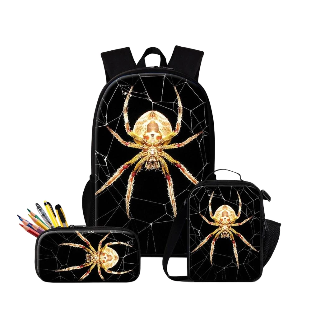 Spider Insect Printing 3 PCS Set Backpack Lunchbox Pencil Case for Students Children's School Bag Boy Teens Schoolbag Backpacks