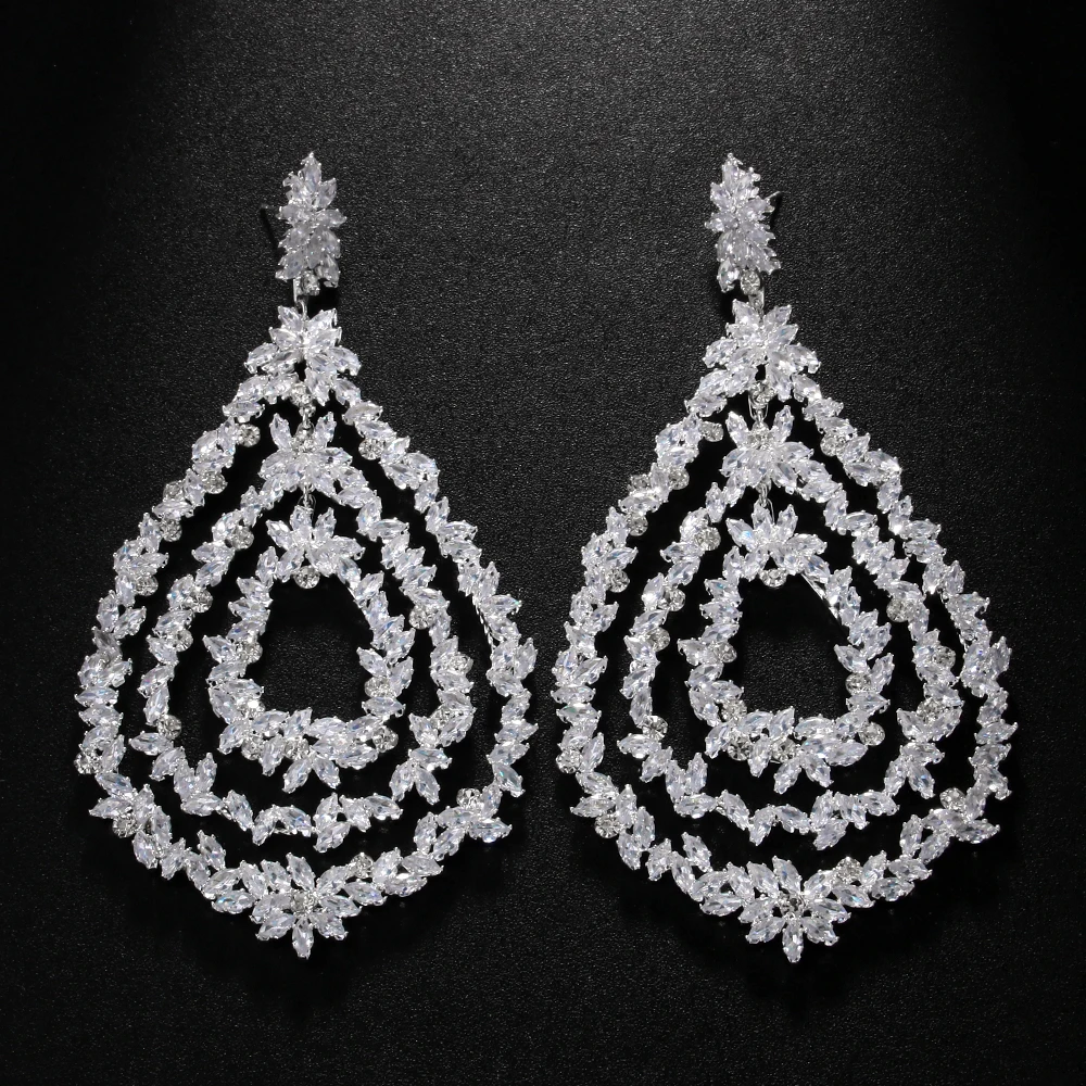 Stonefans Elegant Jewelry Exaggerated Layered Earrings Hanging Prom for Women 2024 New Fashion Show Oversize Rhinestone Earrings