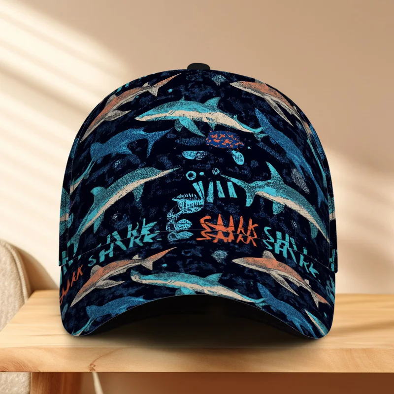 Shark Print Baseball Cap Compatible for Shark Week Adjustable Snapback Hat with Shark Pattern Design Lightweight Comfortable