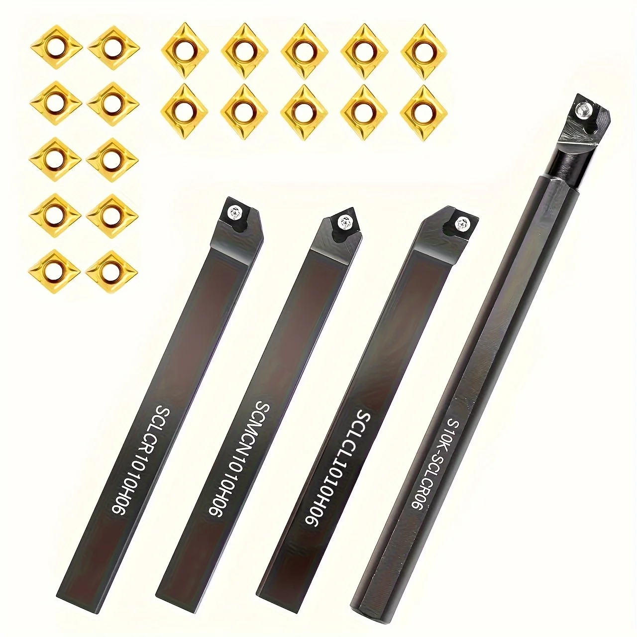 4-Piece 10mm (3/8") CNC Tool Holder Set with 20 CCMT060204 Inserts - 24 Configurations for Precision Turning