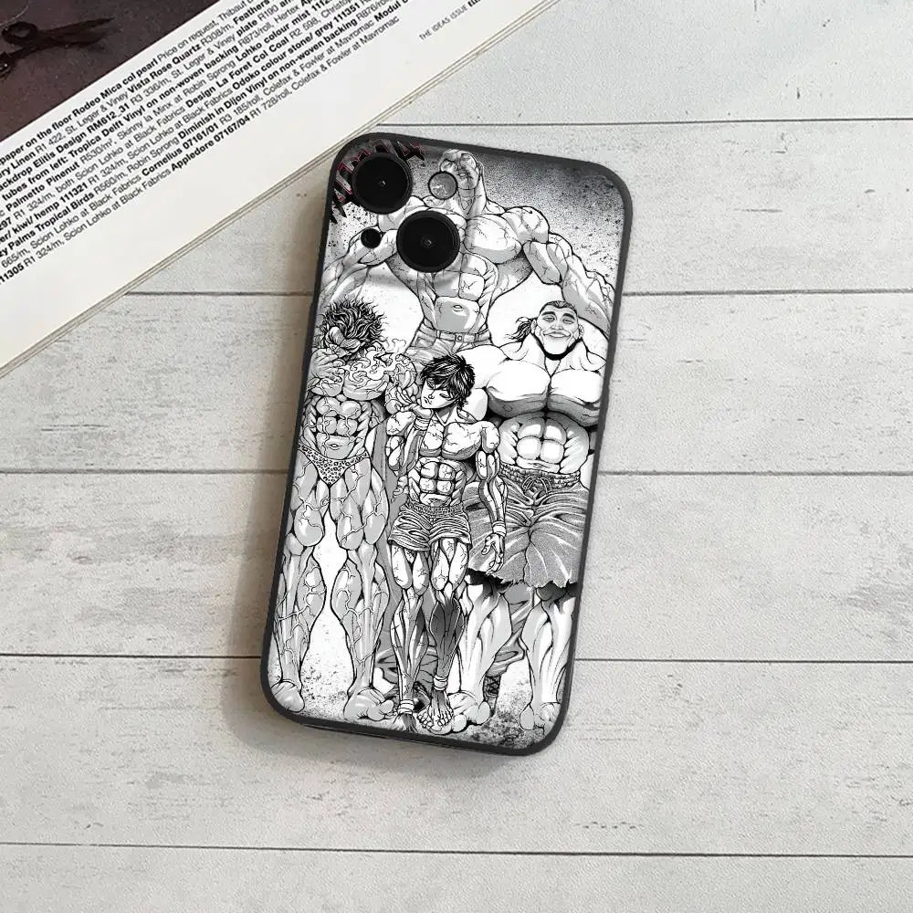 أنيمي B-baki HanmaS Baki the Grappler جراب هاتف لابل آيفون 16,15,14,13,12,11,Pro,Max,Mini موجة النفط الخلفي جراب هاتف قصير #6