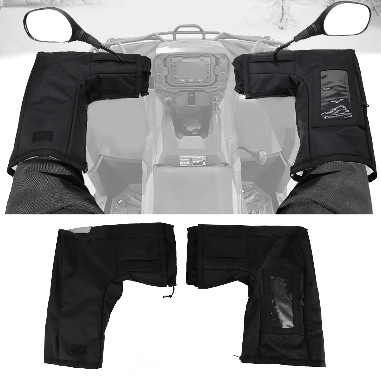 

ATV Winter Gloves Anti Wear Wide Opening Keep Warm Windproof Waterproof Handlebar Mitts TransparentPouch for Beach Motorcycle