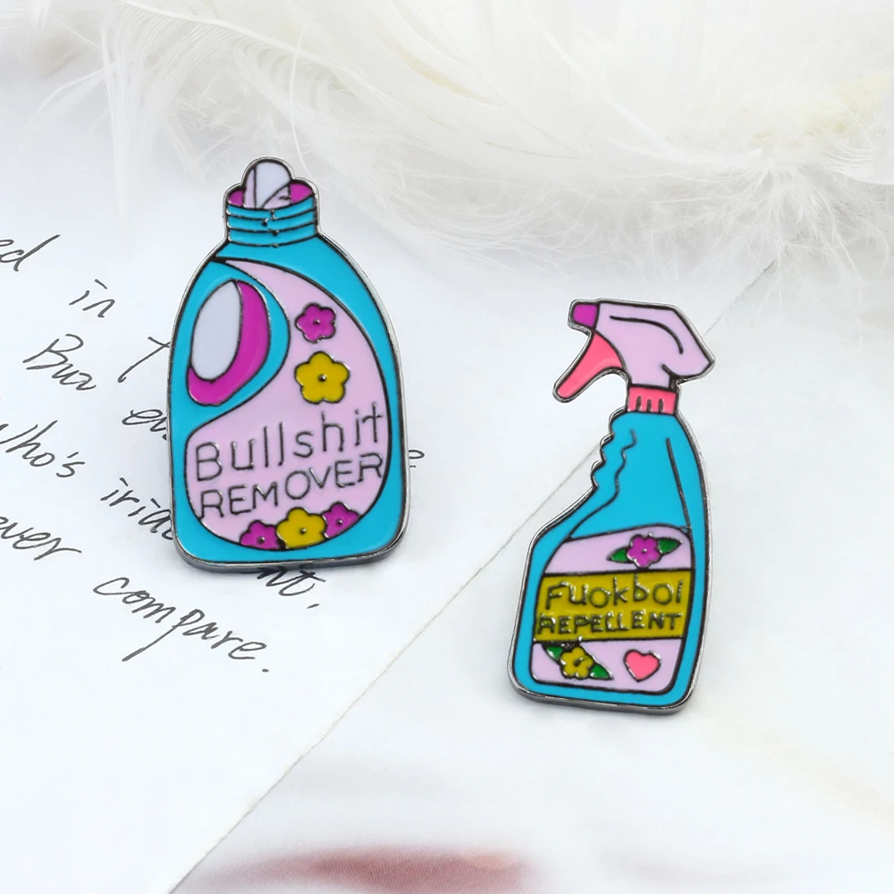 Fashion BULLSHIT Remover Enamel Pins Blue Laundry Liquid Repellent Detergent Brooches Badges Denim Lapel Pin Jewelry for Friends