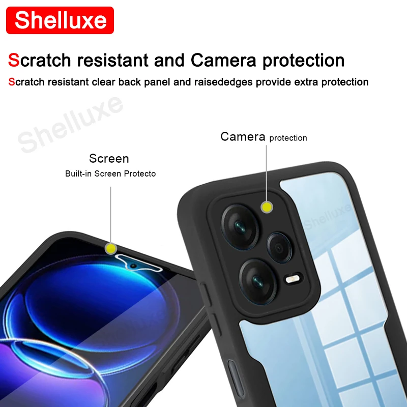 360 Full Body Front+Back Clear Case Shelluxe For Xiaomi Redmi Note 12 13 Pro Plus + Note12 Note13 5G Silicone Double Sided Cover