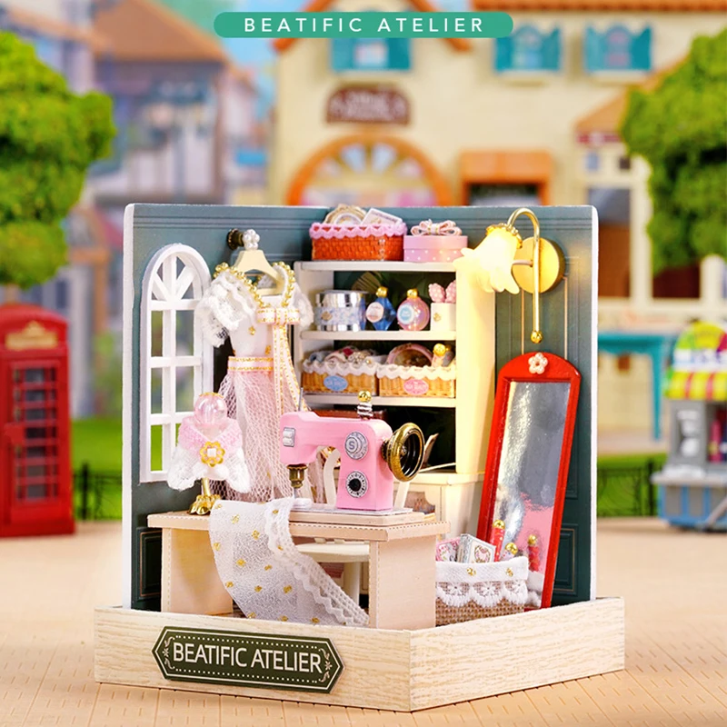 Mini Miniatur Puppenhaus DIY kleines Haus Kit Herstellung Zimmer Spielzeug Home Schlafzimmer Dekorationen mit Möbeln Holz Handwerk Puppenhäuser – Detail 20
