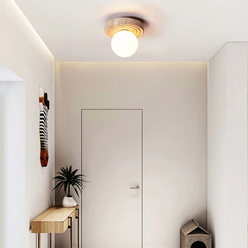 النمط الياباني الإبداعية الطبيعية مصباح السقف الصغيرة بسيط الأصفر الحجر الجيري شرفة الممر غرفة الديكور ضوء لون دافئ