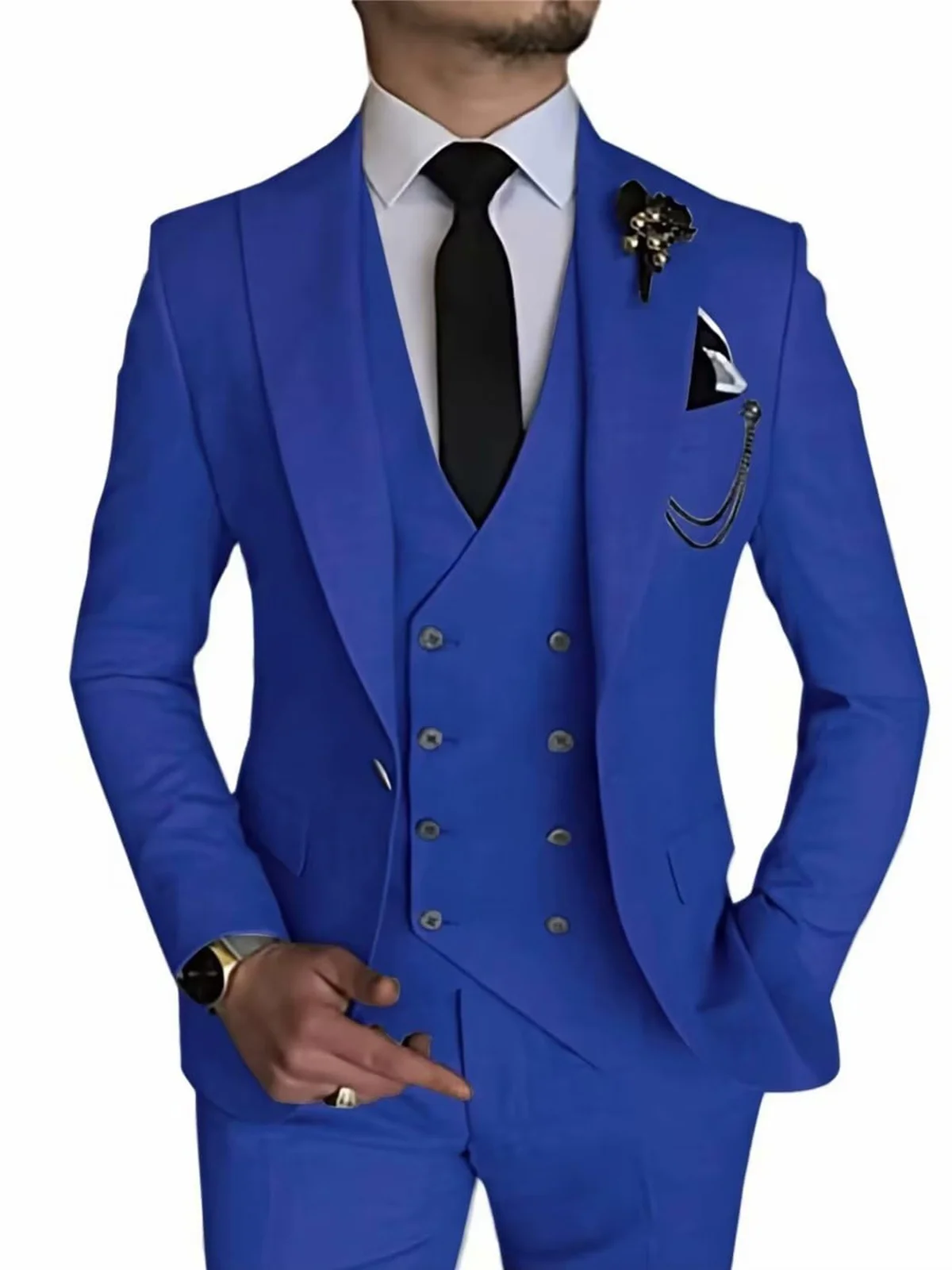 

AnnieBritney Casual Suit for Men Slim Fit Peaked Lapel Solid Tuxedo Man Suit Set Costume Homme 3 Pièces Terno Masculino Completo