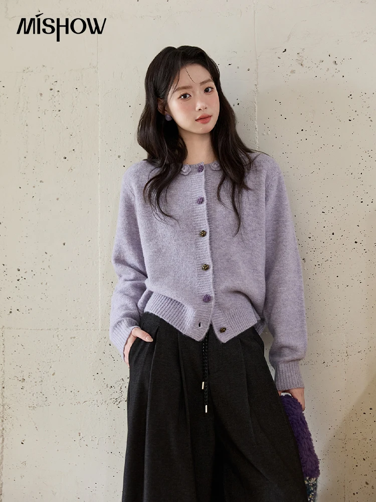 

MISHOW женский кардиган 2022, осень-зима, новый фиолетовый трехмерный свободный однобортный свитер с вышивкой роз MXE48Z2576