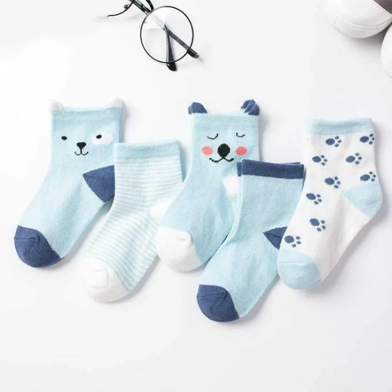 5 Pairs Cartoon Baby Socks Cute Cat Animal Soft Cotton Knit Baby Girl Kids Boy Newborn Boys Children\'s Socks for 0-6 Years