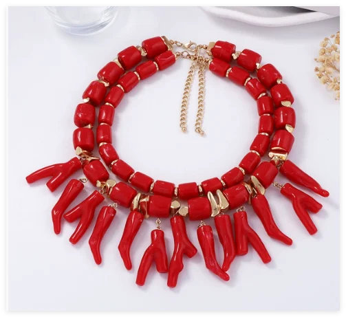 Hot sale new Style Amazing Red Cylinder Coral Beads Fashion Jewelry Necklace 18