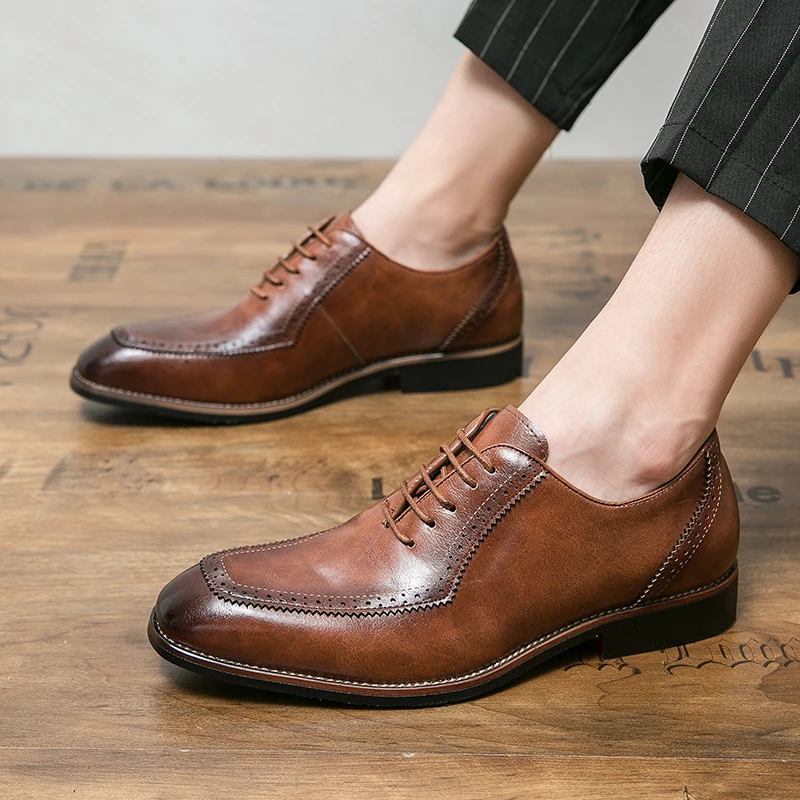 Sapatos de couro de luxo masculino, estilo britânico antigo, sapatos formais de escritório clássico, casamento cavalheiro, calçado de lazer social