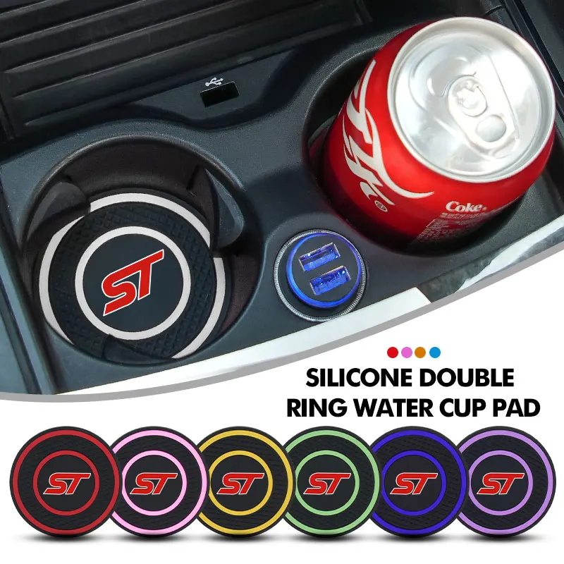 2pcs Silicone Car Cup Holder Anti Slip Insert Coasters Pads For Ford ST Racing Performance Focus Mk2 Mk3 MK4 Fiesta Ranger