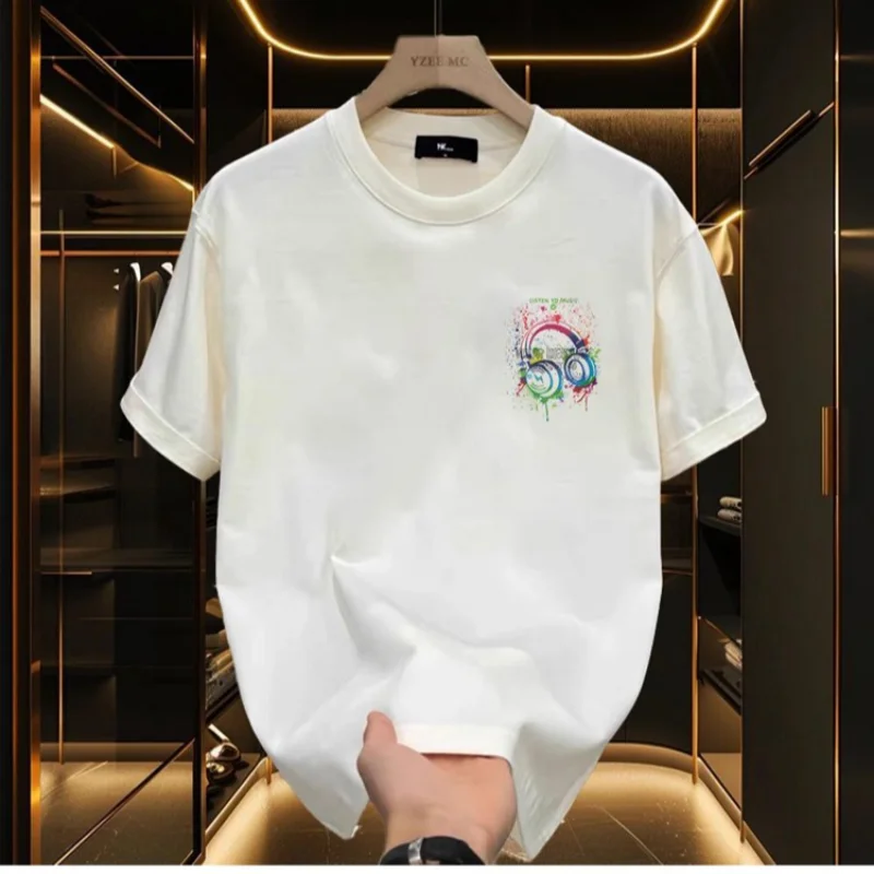 Summer Men\'s 100% Cotton T-shirts American Oversized Trendy Printed Tee High Quality Men\'s Clothing Sports Sweatshirt Top 2024