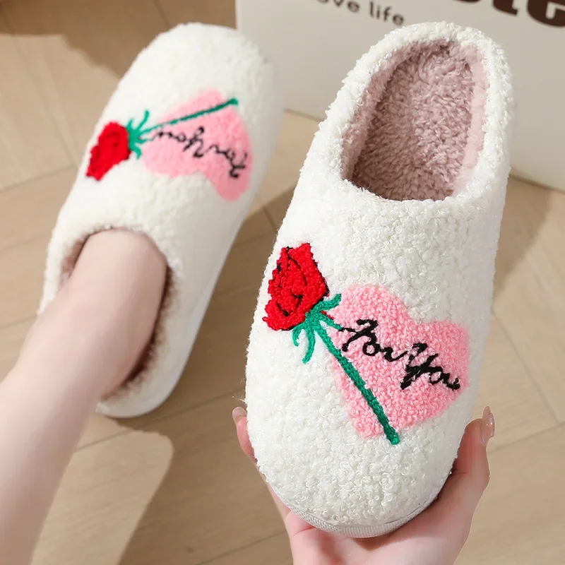 Home Warm Women Slippers Winter Girl Fur Cute Bad Bunny Love Cushion Slides House Bedroom Ladies Cotton Female Plush Shoes