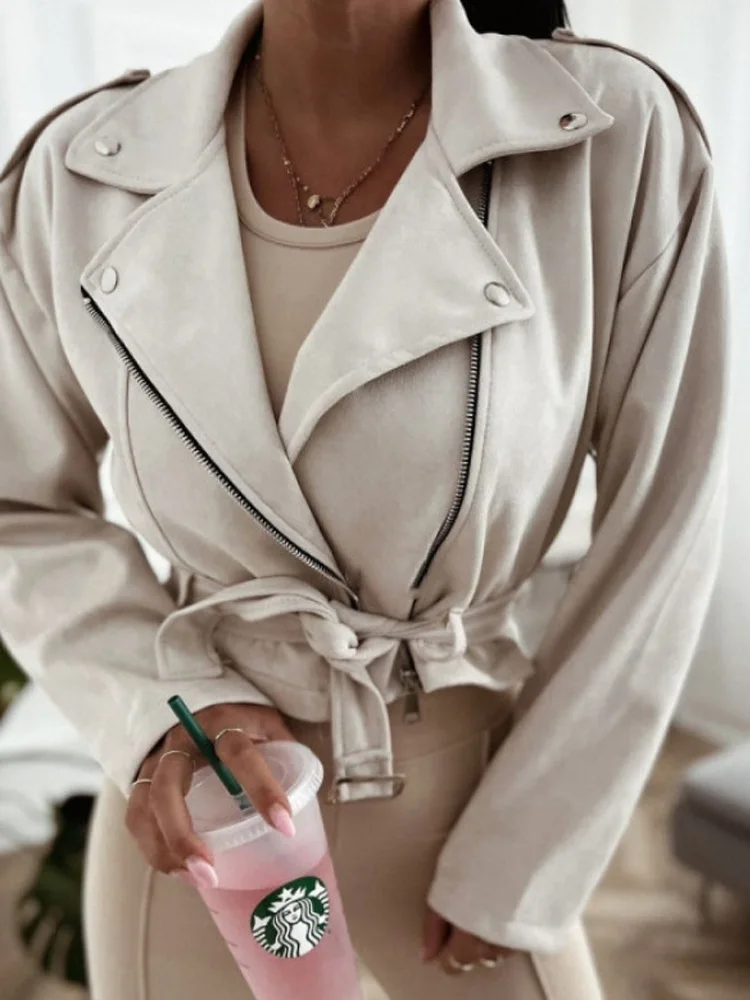 

Модные короткие женские куртки на молнии с длинным рукавом, повседневные свободные осенне-зимние женские пальто, офисная женская шикарная верхняя одежда, новинка