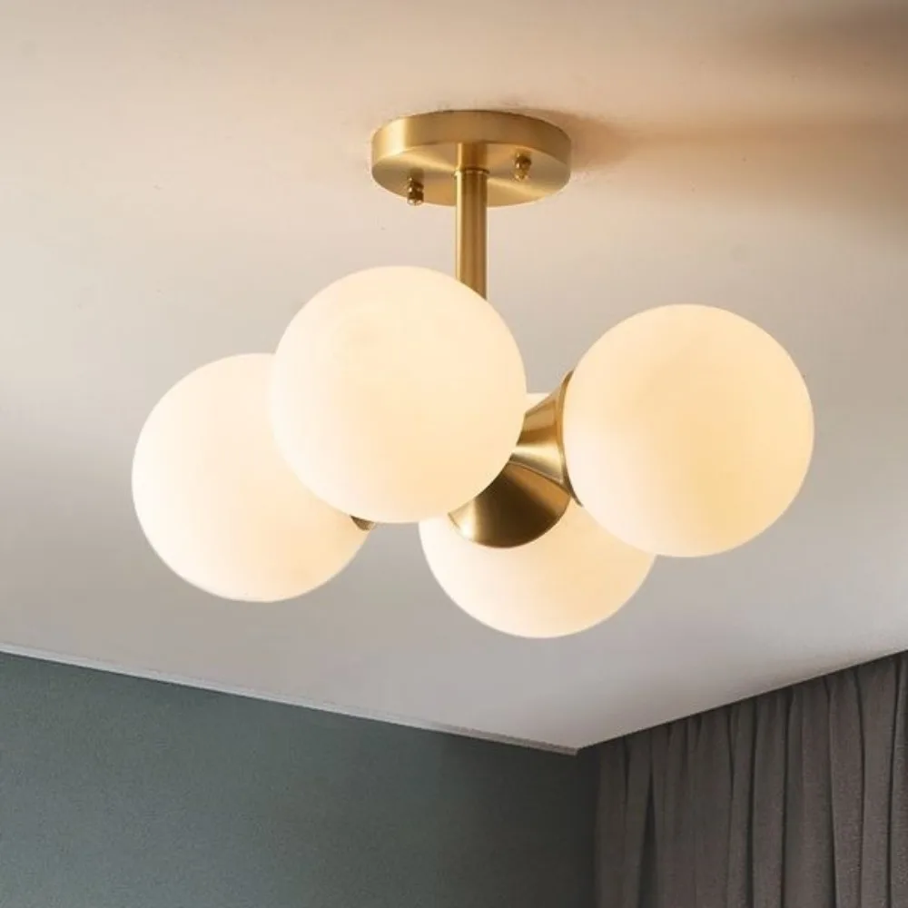 American Brass Ceiling Light for Bedroom Living Room Study,Glass Shade Chandelier for Cloakroom, Minimalist Luxury Home Lighting