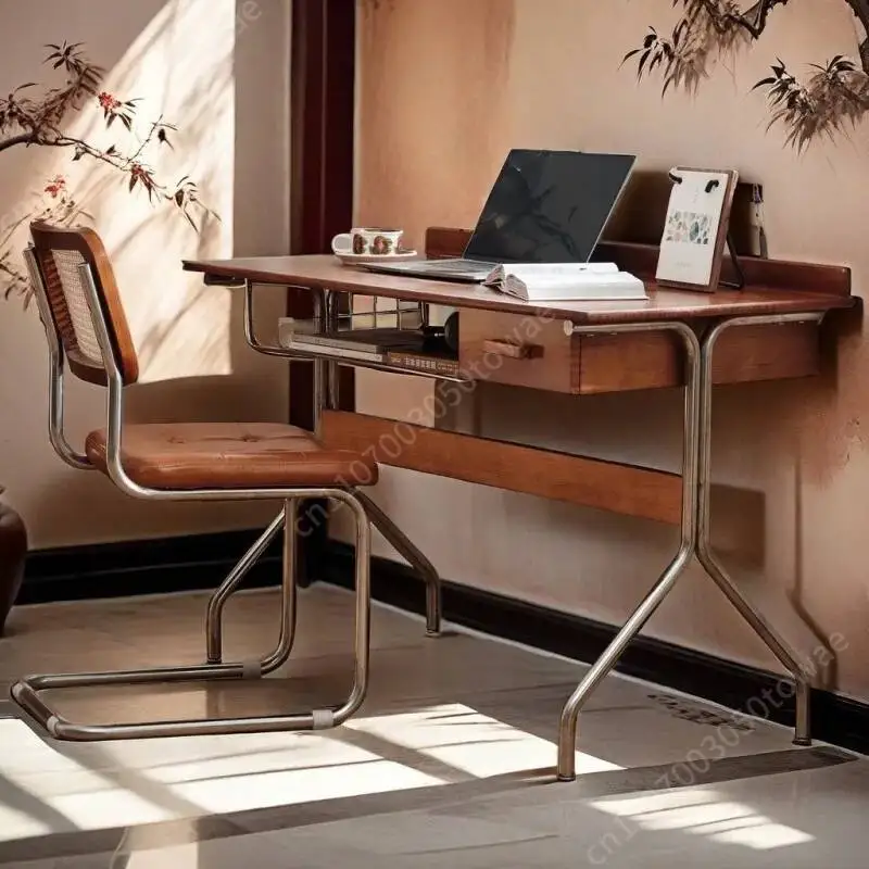 Vintage-Schreibtisch mit Holzplatte und Schublade, Schreibtisch mit S-förmigen Metallbeinen, industrieller Aufbewahrungsschreibtisch für das Heimbüro oder das Arbeitszimmer