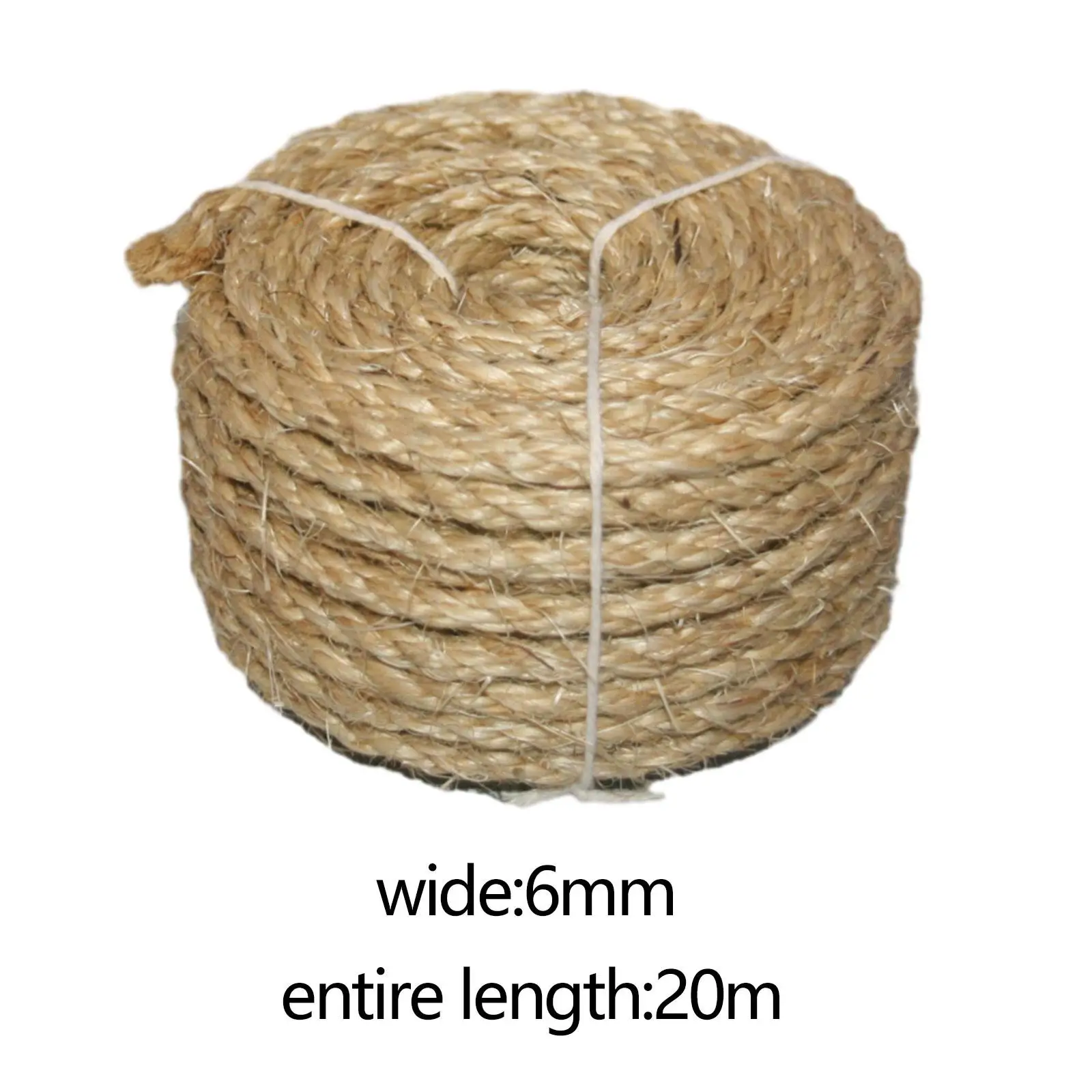 Corda de sisal torcida durável para gato, arranhando posts, escalada Frame, arranhando posts, DIY arte, corda para jardinagem, 6mm x 20m