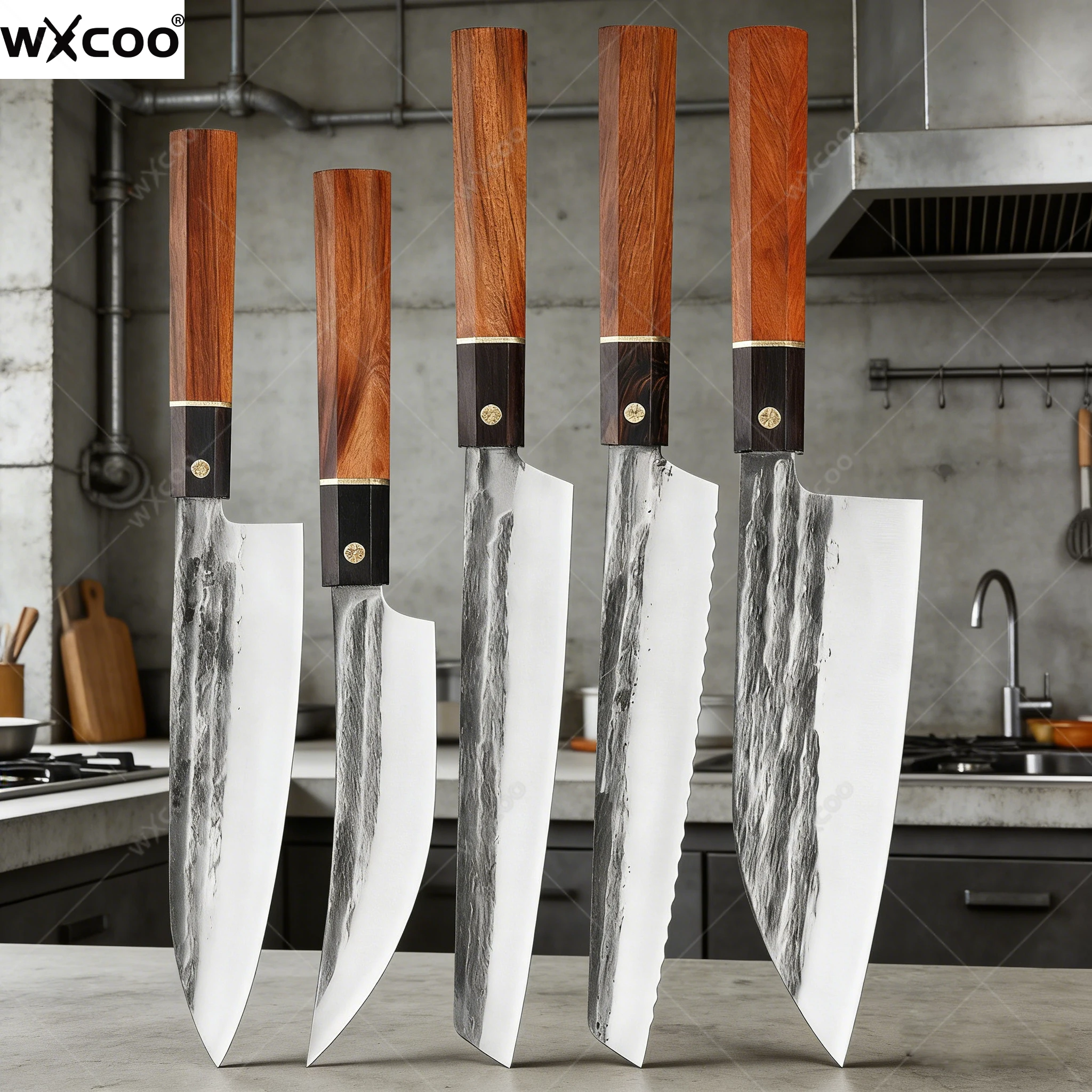 

WXCOO Wood Handle Sashimi Knife Double-edged Blade Chef Cleaver Slicing Sushi Fish Handmade Japanese Kitchen Knife Cooking Tools