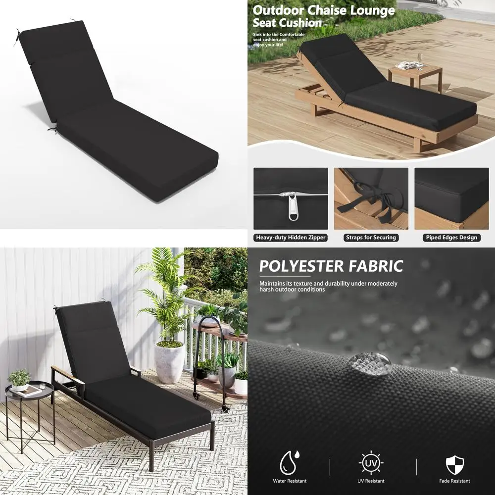

Water-Resistant and Fade-Resistant Outdoor Chaise Lounge Cushion, High-Density Foam, 72 L x 21 W x 4 D, Ideal for Patio and Pool