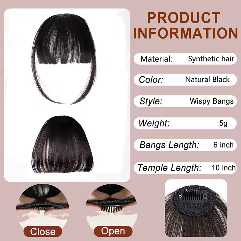 Fake Air Bangs Hair Styling Tools Hair Clip-In Extension Synthetic Hair Fake Fringe Natural False Hairpiece Women Clip In Bangs - Image 3