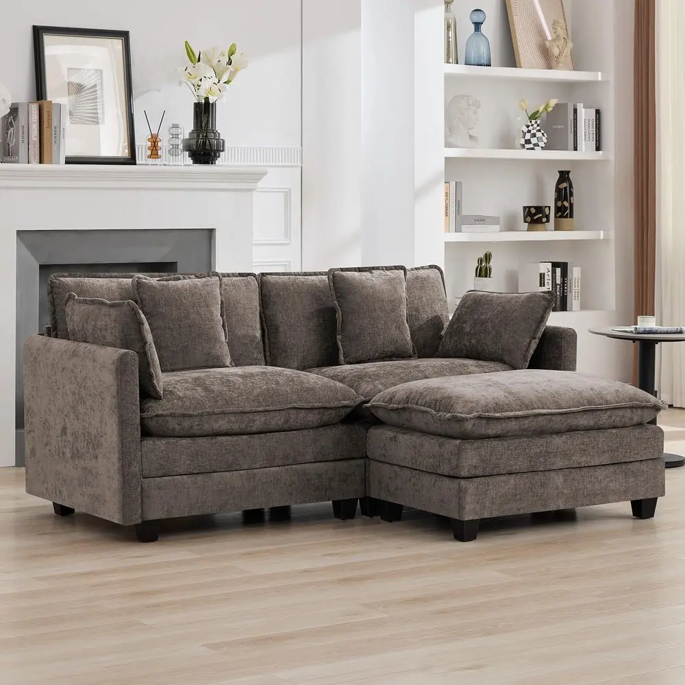 

Cloud Deep Seat Loveseat Sofa, Upholstered Chenille Modular 2Seats Sectional Sofa Couch with Movable Ottoman, Modern Comfy Sett