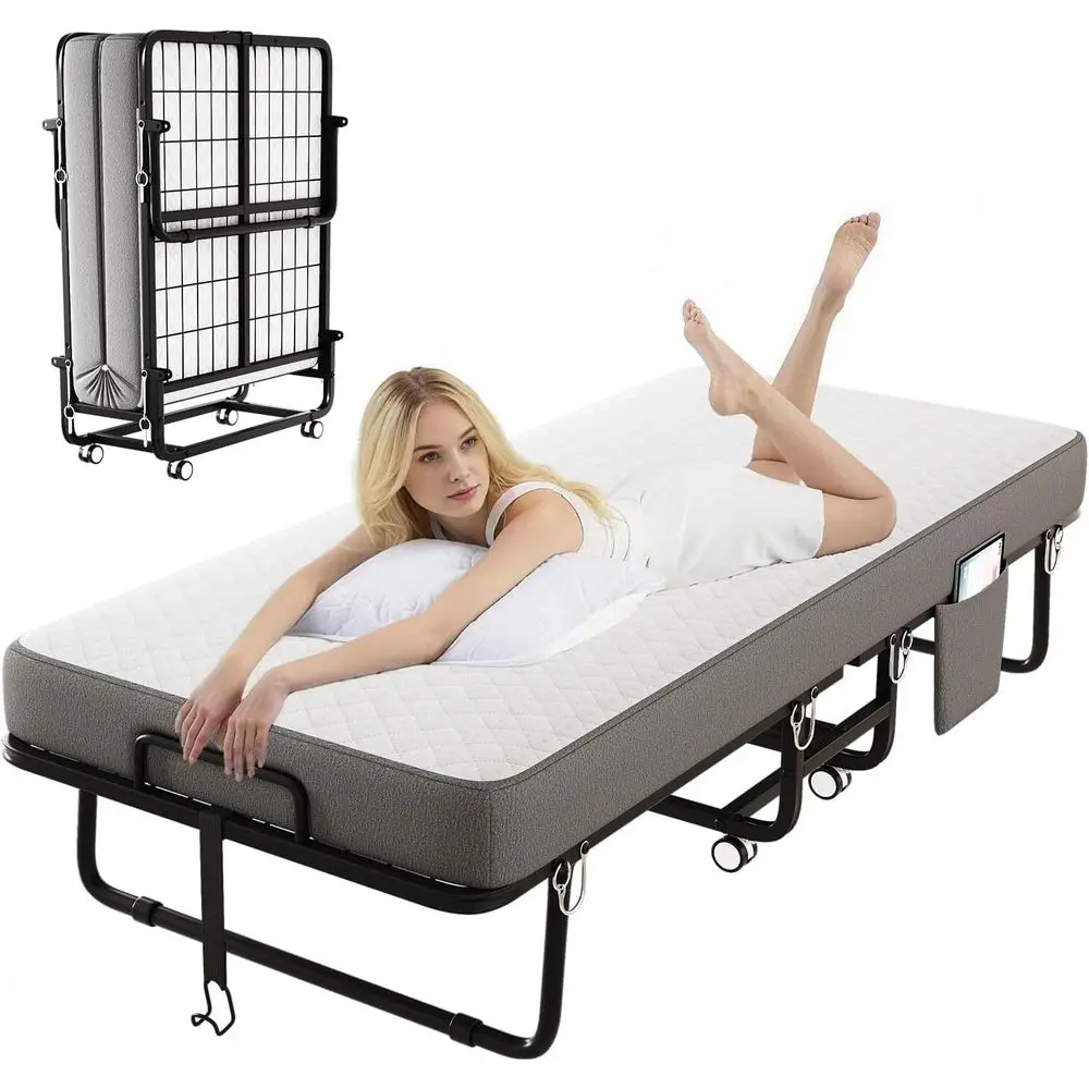 Portable Folding Guest Bed with Memory Foam Mattress - 75 x 31 Metal Frame, Ideal for Home, Dorms, Office, Camping, Easy Assembl