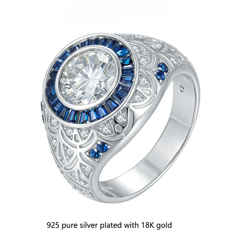 

A 925 silver ring with a 3-carat moissanite stone, suitable for men's hip-hop retro fashion, ideal for parties, birthdays, and o