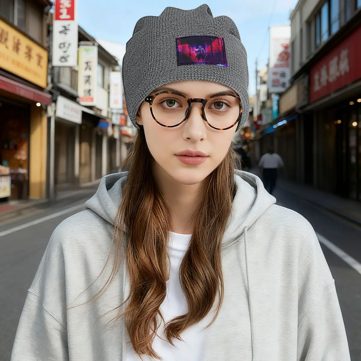 Omen V-Valorant Riot Games Waffle Knit Fleece Lined Beanie with PU Leather Patch Unisex Warm Winter Soft Cap