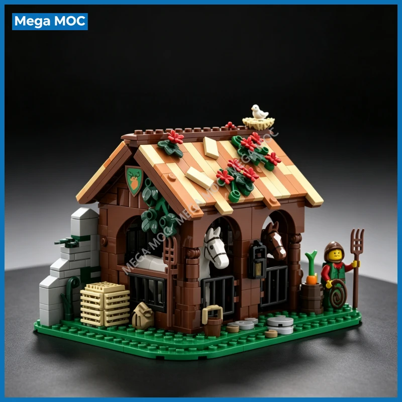 MOC Ancient Rural Farmhouse Building Blocks Medieval European Cottage Architecture DIY Brick Ornament