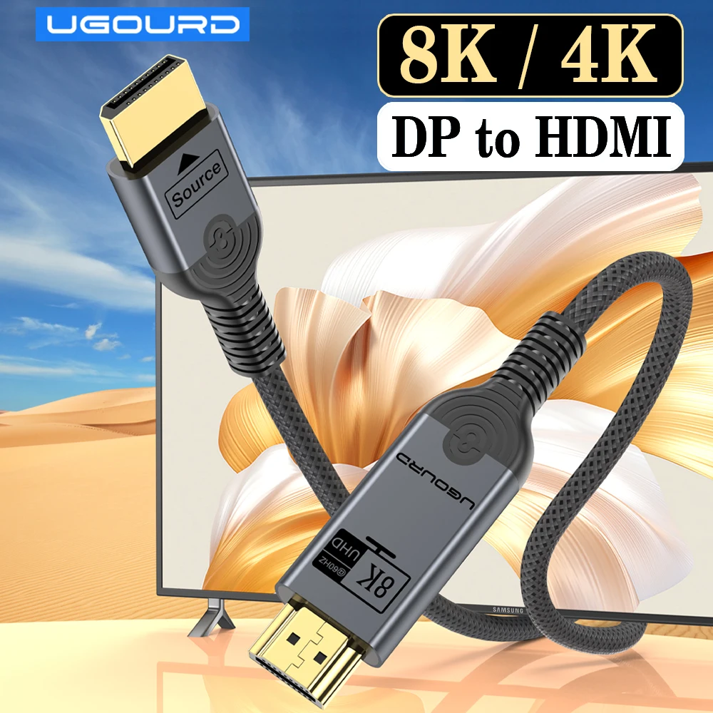 8K60HZ DP to HDMI compatible Cable 8K60Hz DisplayPort to HDMI 2.1 4K Adapter Video Audio Cable converter for PC Projector Laptop