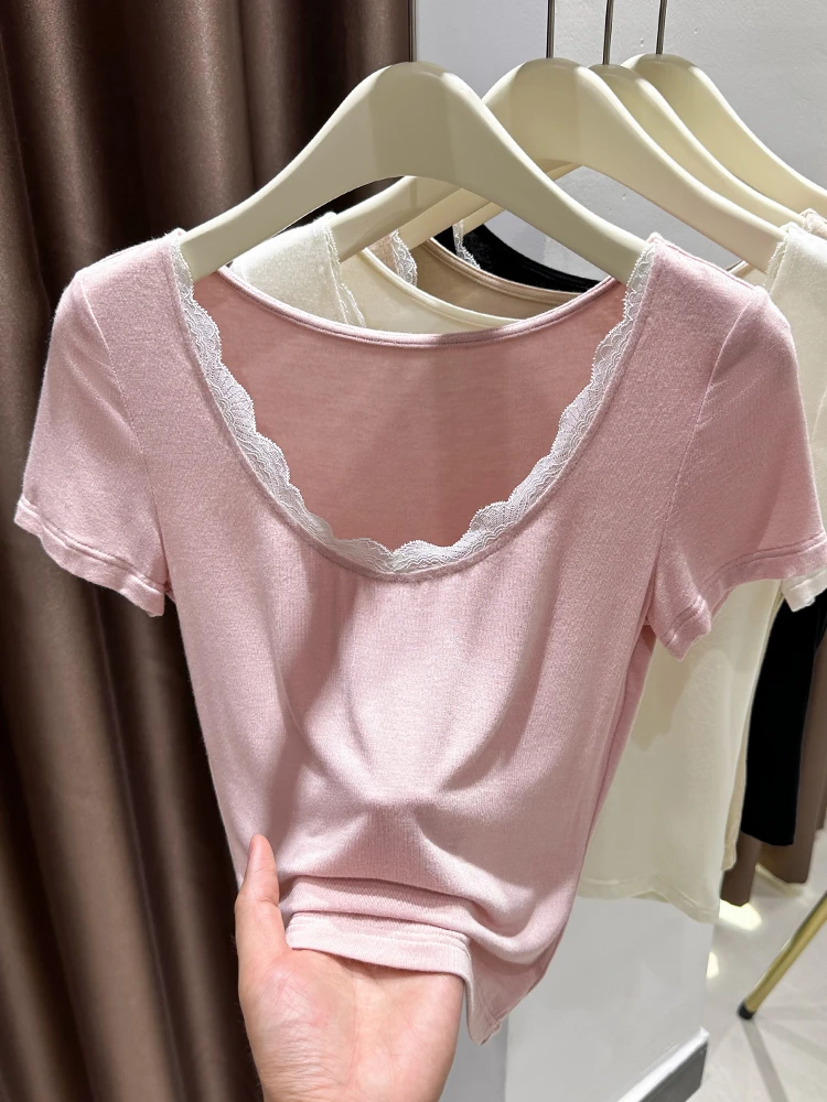 

Модальное трикотажное полотно с кружевной отделкой для женских летних тонких футболок, сшитых из ледяного шелка, суперэластичное, приятное для кожи, для повседневной носки