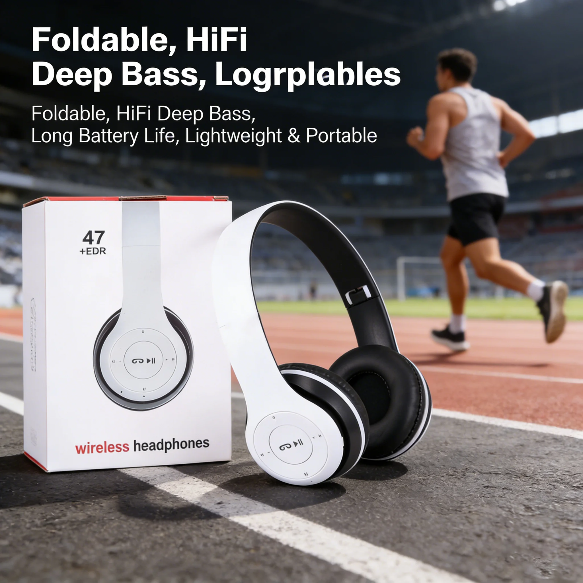 P47 Head mounted Bluetooth Earphones Popular Heavy Low Music Earphones 5.0 Foldable Operating Wireless Gaming Earphones