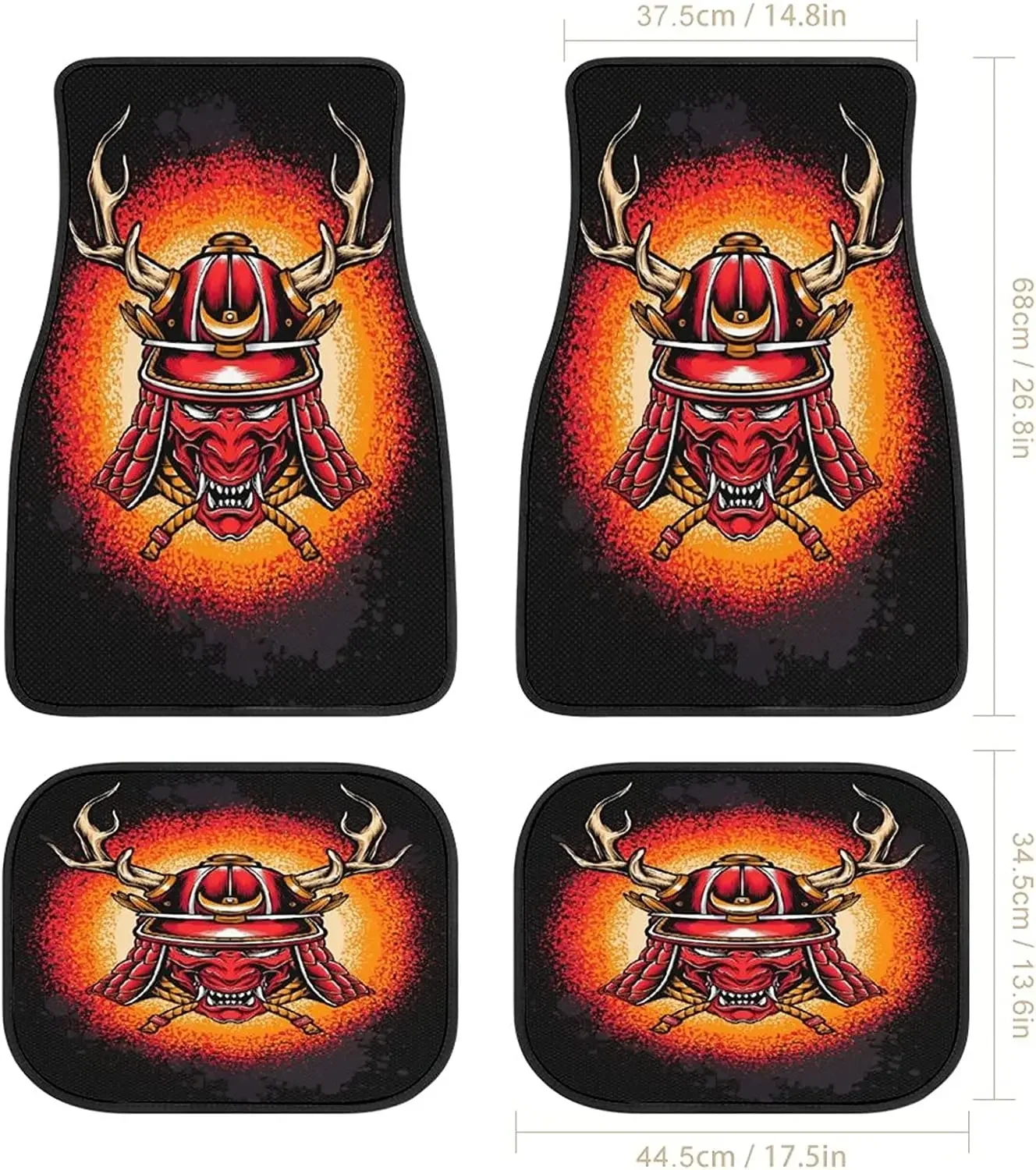 Samurai Devil Mask Car Mats Universal Drive Seat Carpet Vehicle Interior Protector Mats Funny Designs All-Weather Mats Fit Most