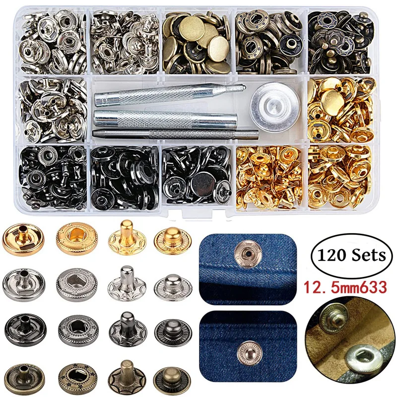 Snap Fasteners Kit 12.5mm Metal Snap Buttons for Clothing Craft Bag Shoes Collar Belt Jeans Perfect Fit Adjust Button DIY Tailor