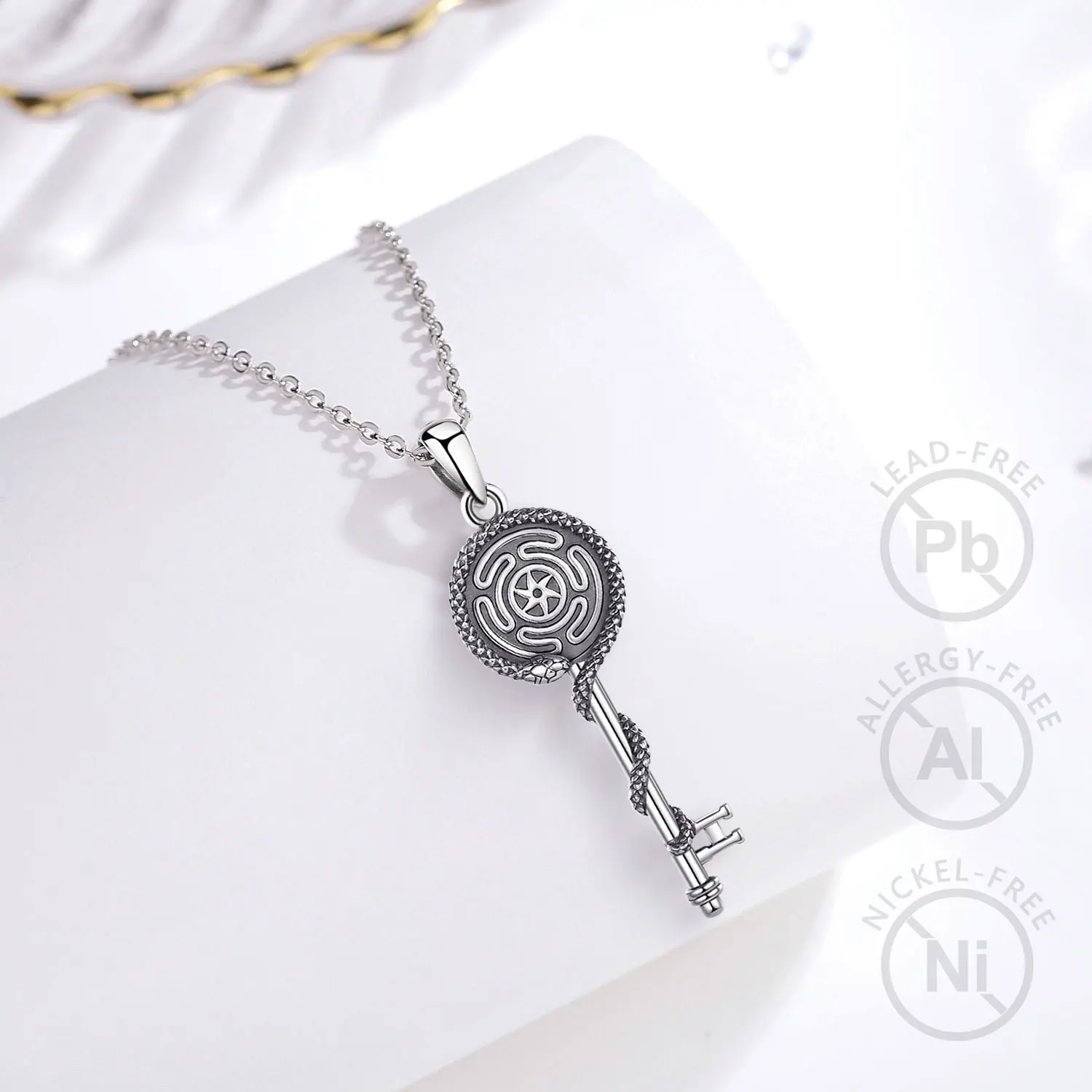 AEONSLOVE 925 Sterling Silver Hecate Necklace for Women Men Hecate Wheel Snake Key Pendant Witch Amulets Spiritual Jewelry Gift