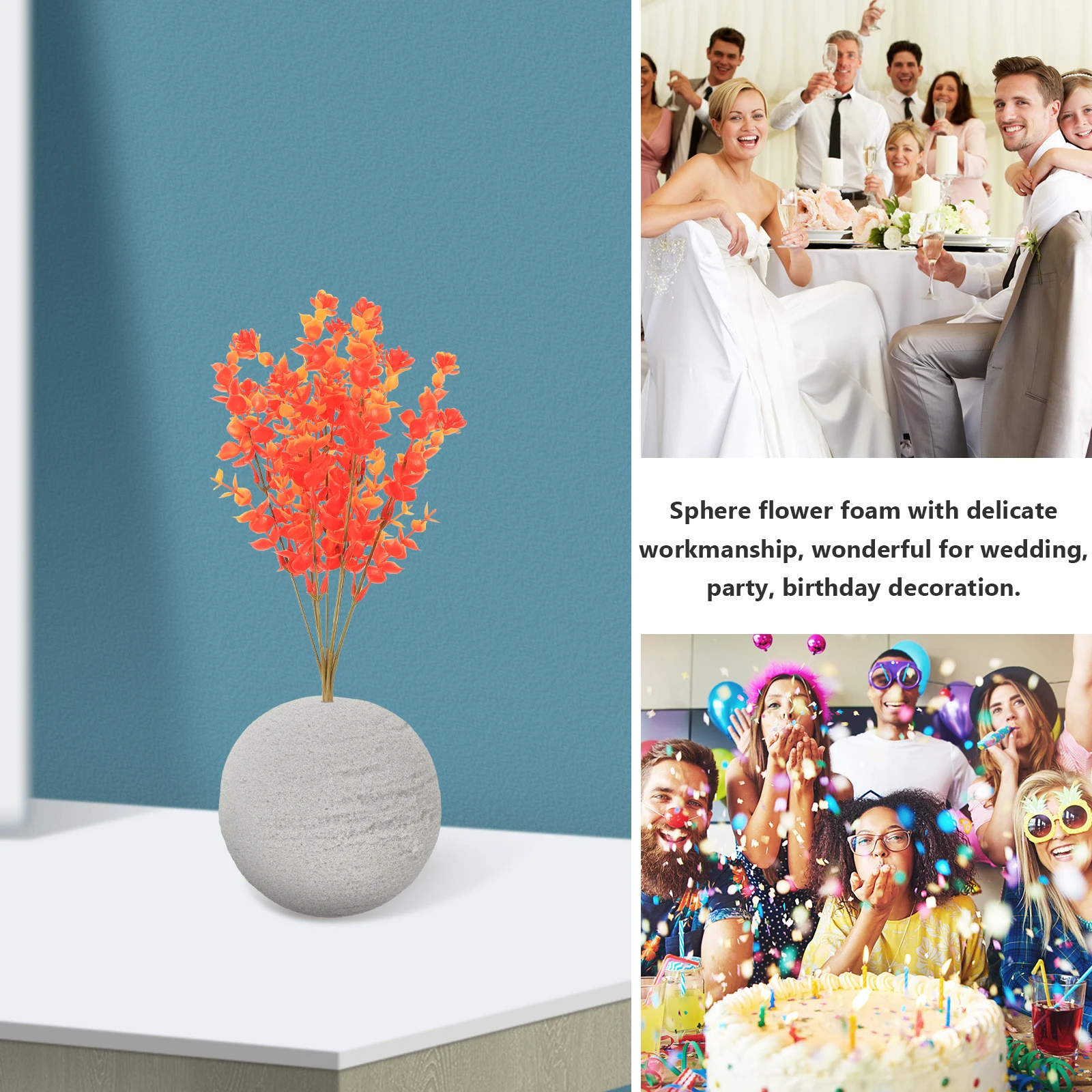 

2 Pcs Wedding Decoration Bouquet Sphere Floral Foams Ball Artificial Flower Grey