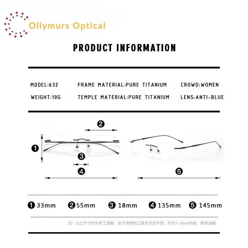 

Ollymurs for MenFashion Simple Rimless Myopia Glasses Rimless Glasses Frames Titanium Ultralight ReadingCustom Eyeglasses