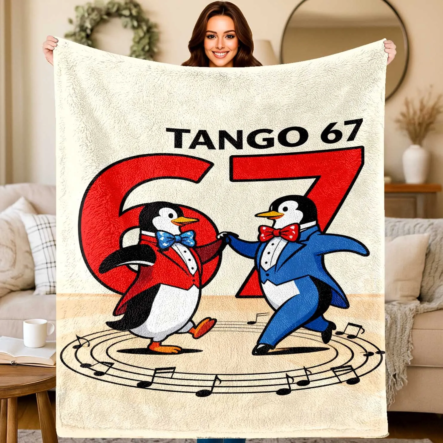 67 Penguins and Numbers Flannel printed blanket suitable for all seasons suitable for living room office sofa and travel
