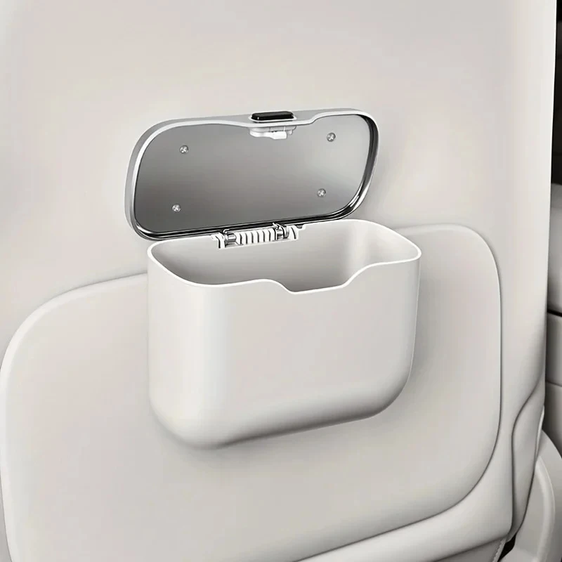Multifunctional Car Trash Can with Lid Button Hanging Storage Bin Wet Dry Use Auto Interior Accessories Organizer Box view 4
