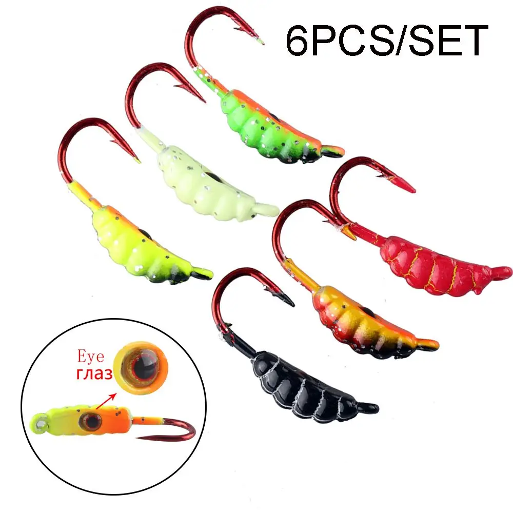 6Pcs 22mm/1.4g  Walleye Jigging Winter Bait Ice Fishing Lure Lead Hard Hook AD-Sharp