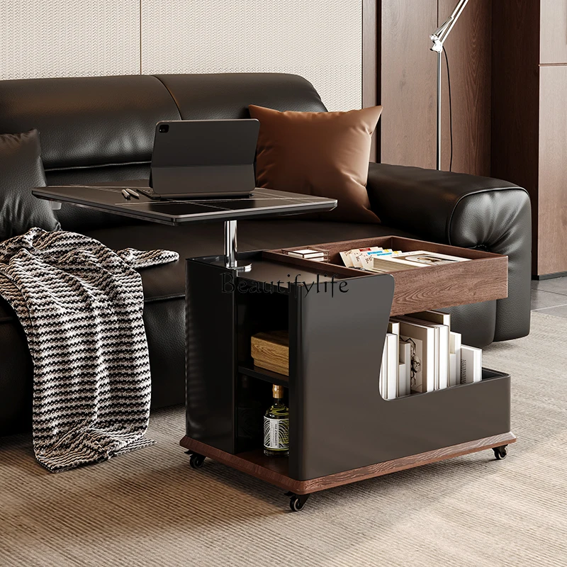 

*Medieval style movable sofa side table cart rack lifting living room trolley bedside table