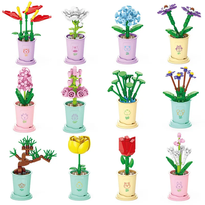 Flowers Mini Building Blocks Set Micro Block for Children Girl  6 8 9 Years 3D Model Bricks Educational Toys Games Child Bouquet