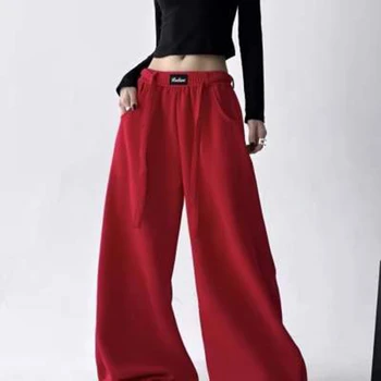 Red Y2K Sweatpants 2 2026 Autumn Women's Red Sweatpants Baggy Joggers Sports Dance Pants Harajuku Japanese 2000s Style Vintage Y2k Oversize Trousers 2