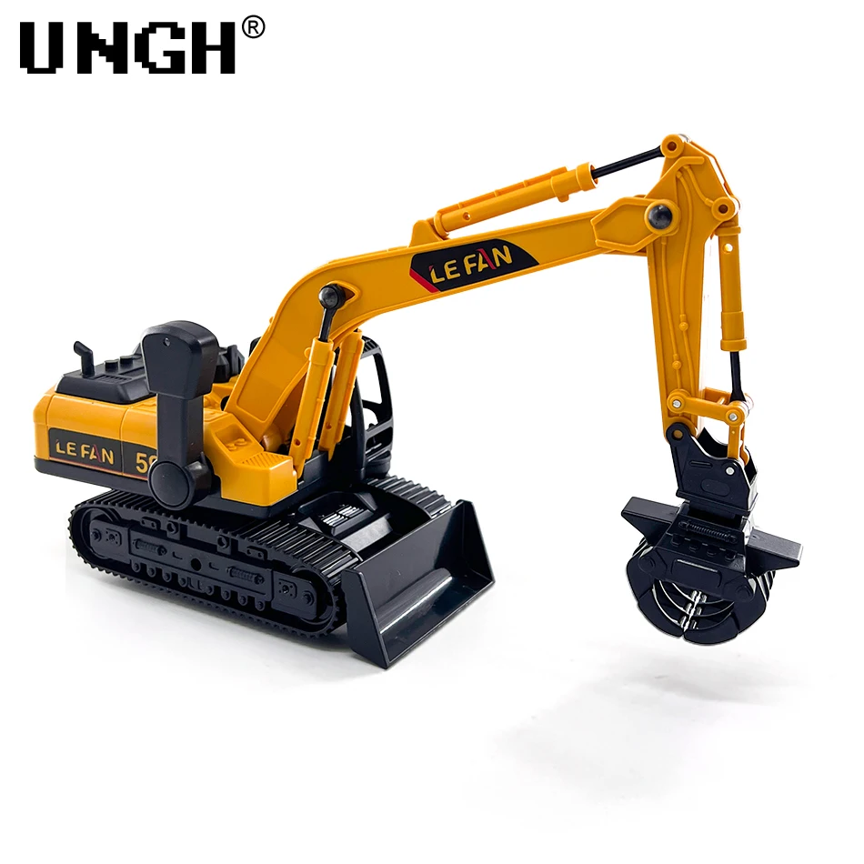 UNGH 1:32 Simulation Diecast Crane Car Model with 3 Head Drill Excavator Inertial Truck Children Kid Boy Engineering Vehicle Toy